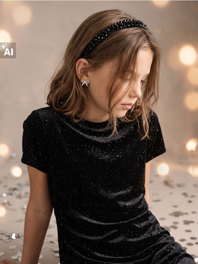 Sinsay - Rochie mini din velur cu sclipici și drapaj - negru