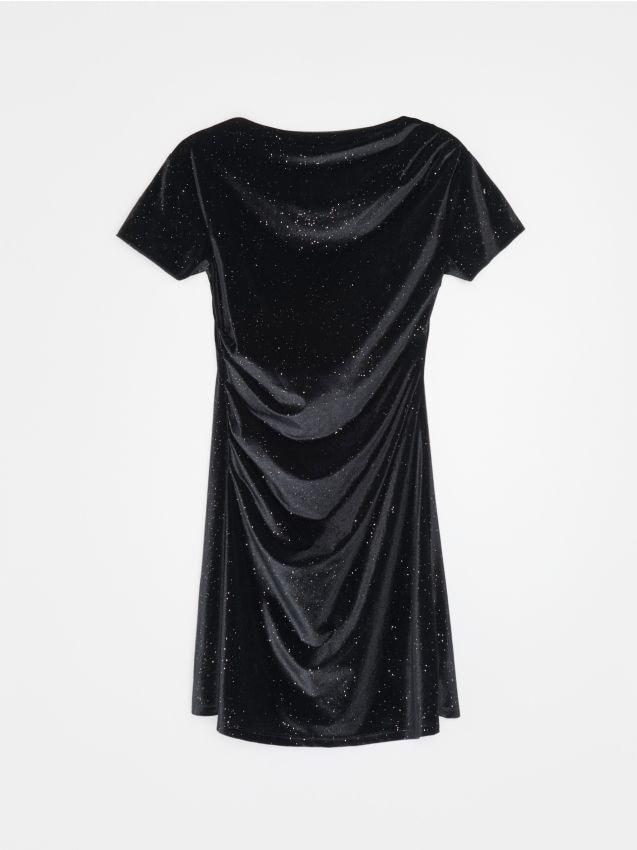 Sinsay - Rochie mini din velur cu sclipici și drapaj - negru