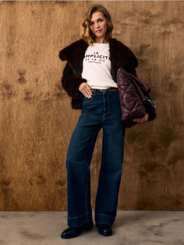 Sinsay - Culotte din denim cu curea - albastru
