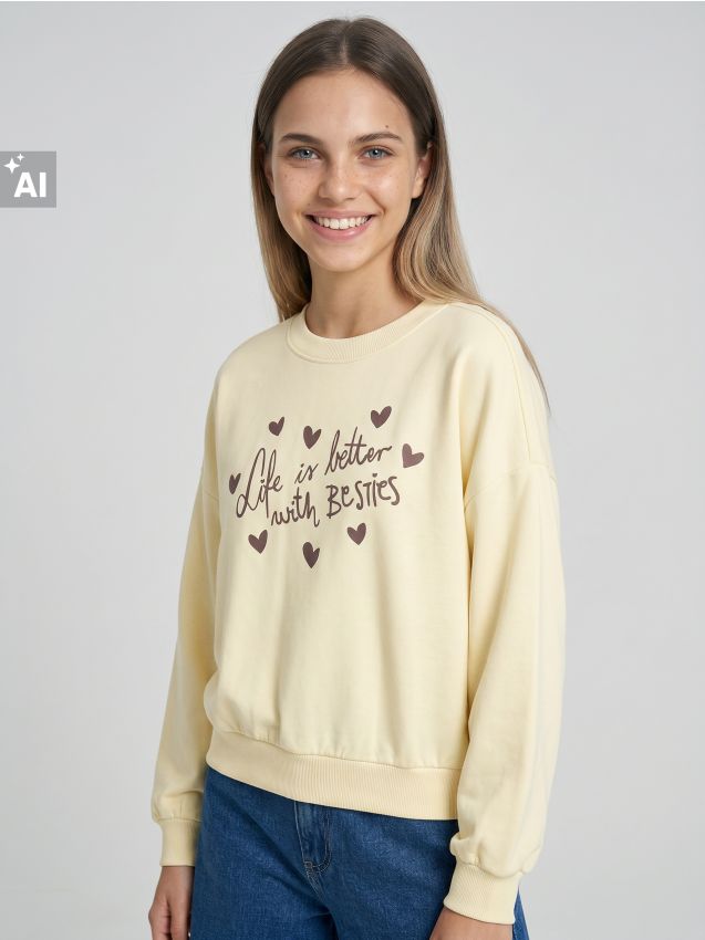 Sinsay - Bluză crewneck cu inscripție - galben