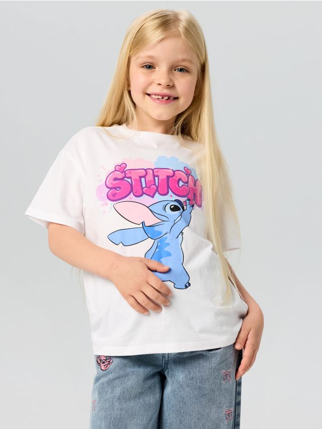 Sinsay - Tricou din bumbac cu imprimeu Stitch - alb