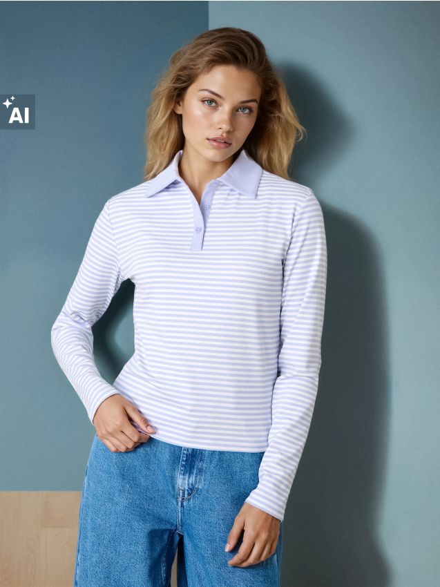 Sinsay - Polo în dungi - light blue