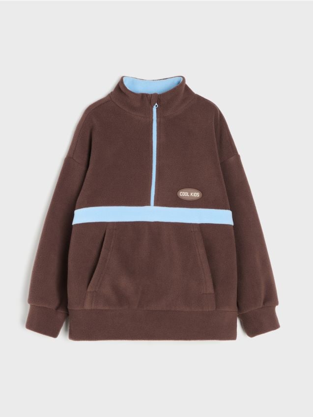 Sinsay - Hanorac din fleece half-zip Active - maro-închis