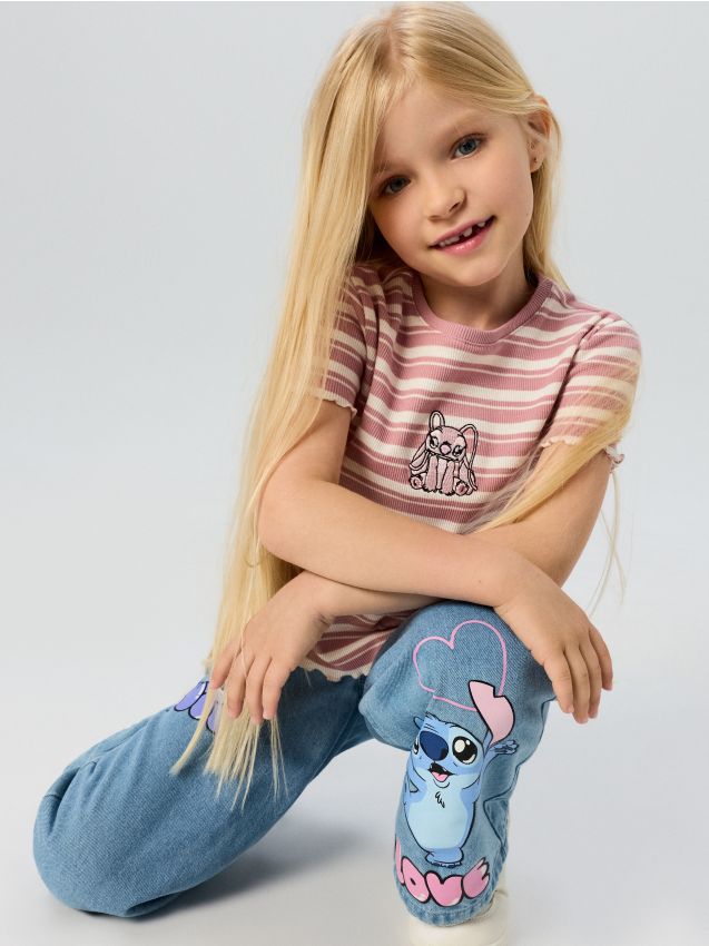 Sinsay - Tricou din bumbac cu broderie Stitch - mov