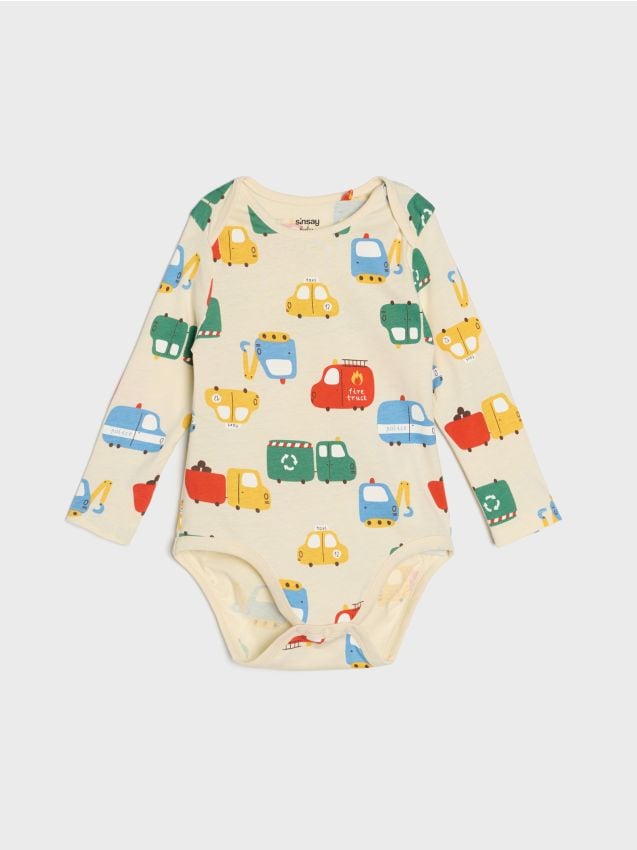 Sinsay - Body din bumbac cu model cu mașinuțe - crem