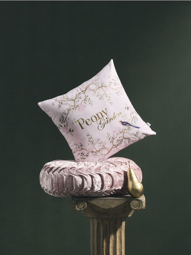 Sinsay - Husă de pernă cu motiv floral și inscripție - roz-pastel