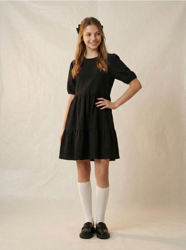 Sinsay - Rochie midi uni cu volane - negru