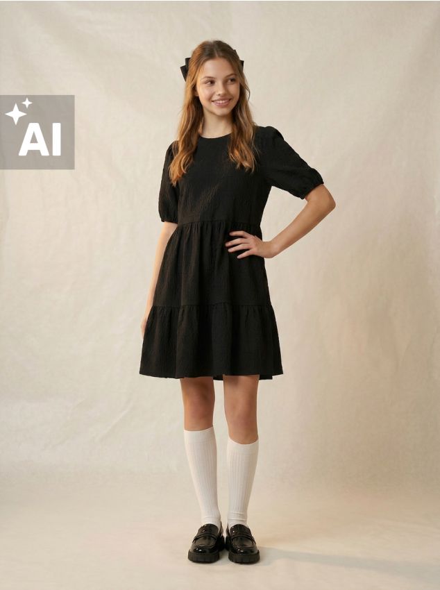 Sinsay - Rochie midi uni cu volane - negru