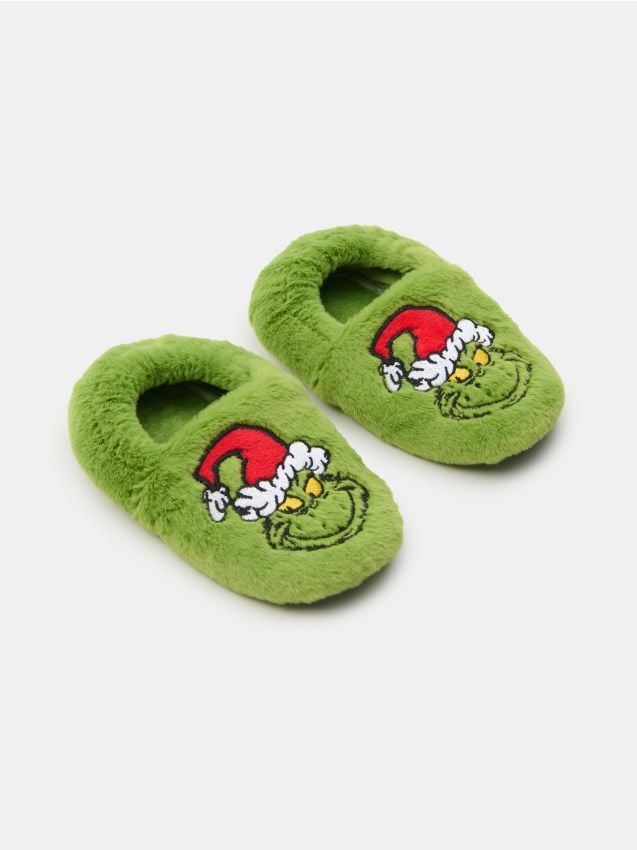 Sinsay - Papuci cu blăniță Grinch - verde-gălbui