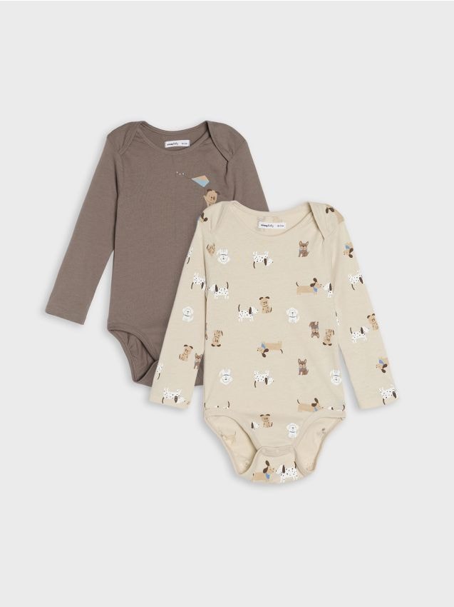 Sinsay - Bavlnené body s potlačou 2 pack - popolavo hnedá