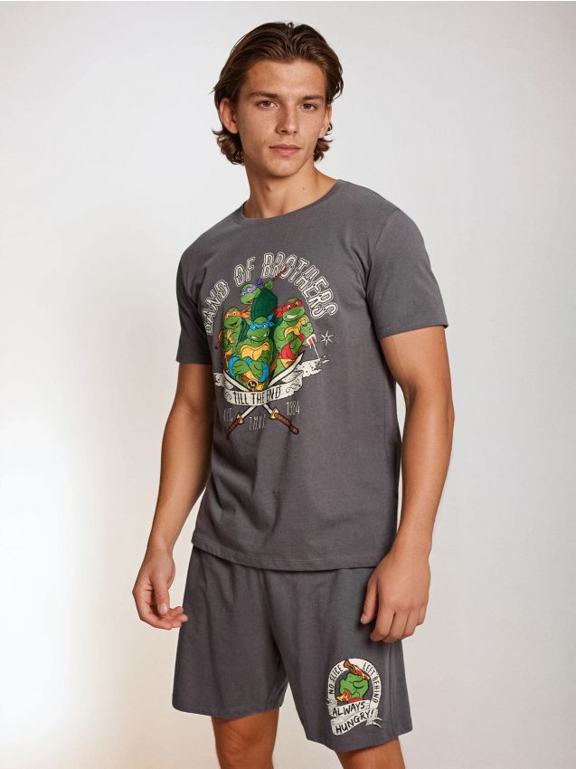 Sinsay - Pijama din bumbac în două piese cu imprimeu Teenage Mutant Ninja Turtles - gri-închis