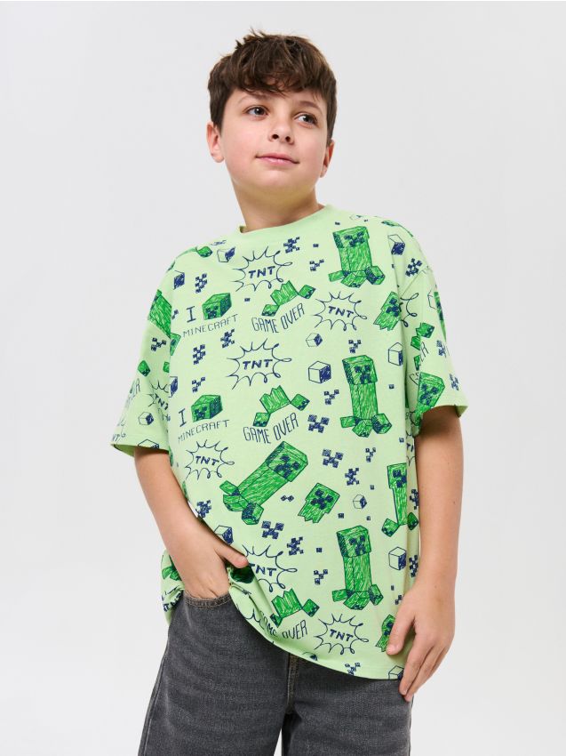 Sinsay - Tricou din bumbac cu model Minecraft - verde-pal