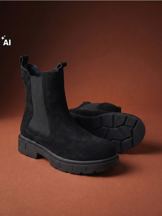 Sinsay - Ghete chelsea din piele - negru