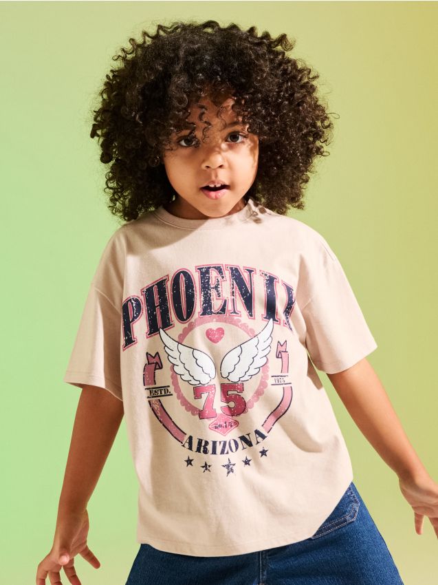 Sinsay - Tricou din bumbac cu inscripție Phoenix - bej