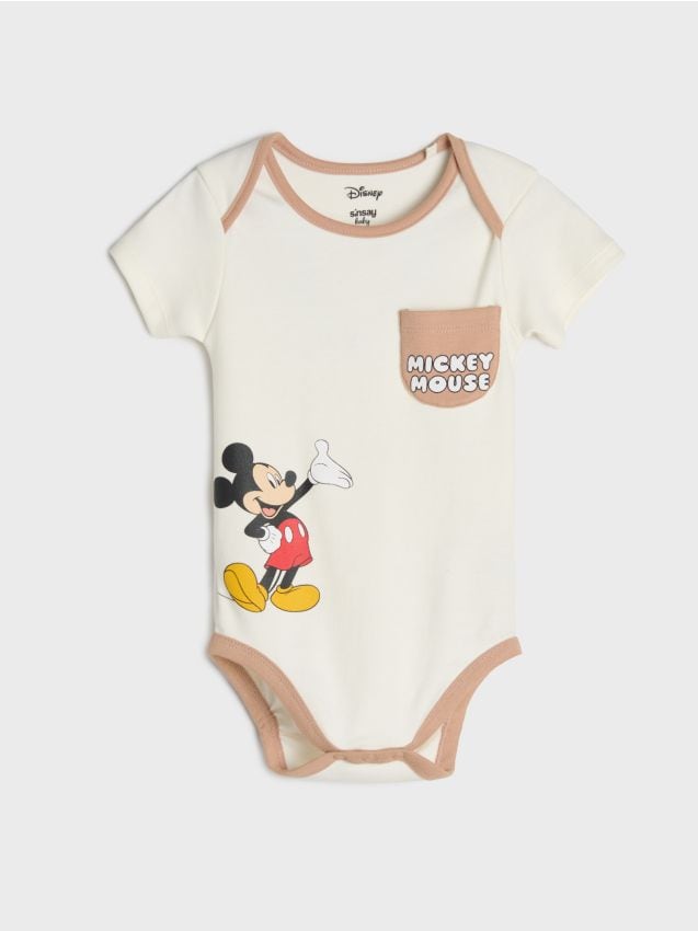 Sinsay - Body din bumbac cu imprimeu Mickey Mouse - crem