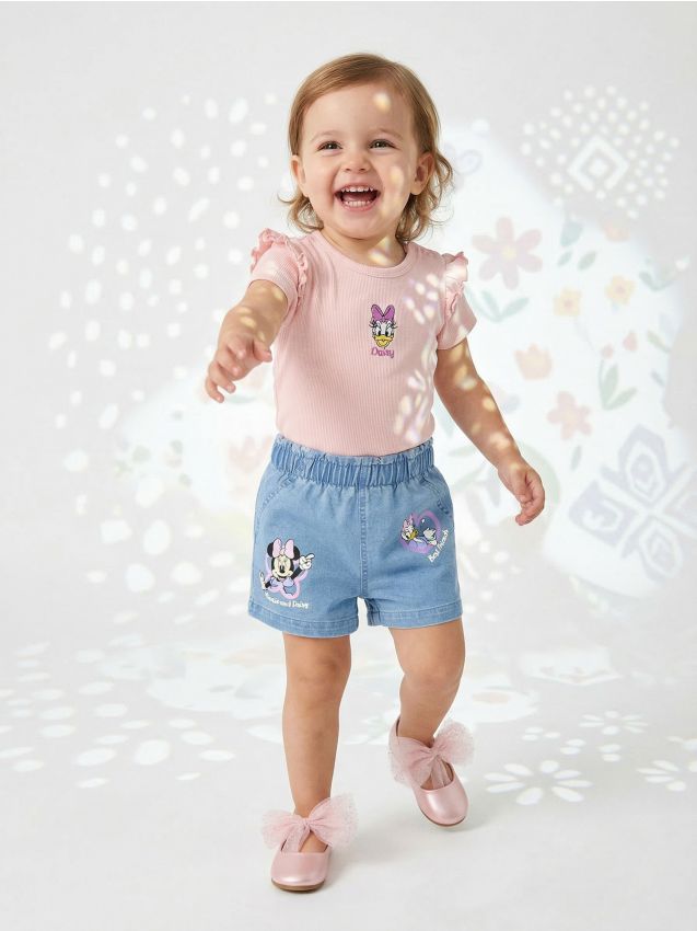 Sinsay - Body din bumbac cu mânecă scurtă Daisy - roz-pudră