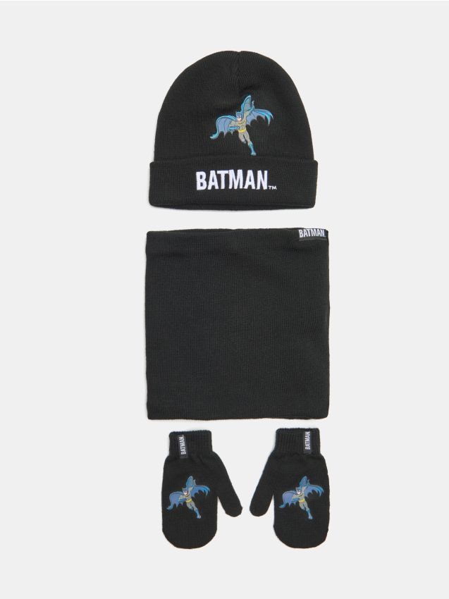 Sinsay - Set: Čiapka, nákrčník a rukavice Batman - čierna
