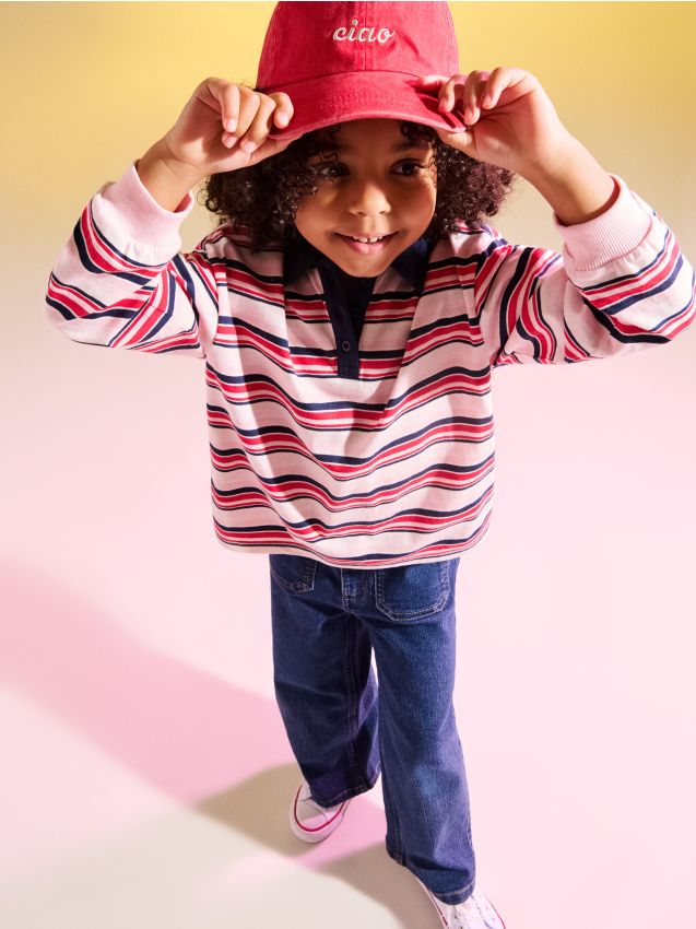 Sinsay - Tricou Polo din Bumbac cu Mânecă Lungă în Dungi - multicolor