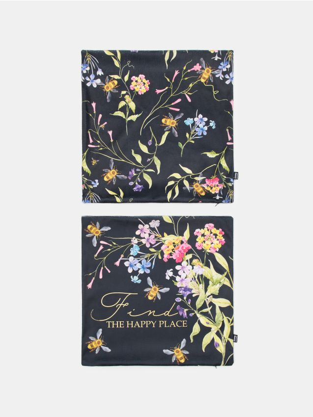 Sinsay - Set de fețe de pernă cu motiv floral, 2 buc. - negru