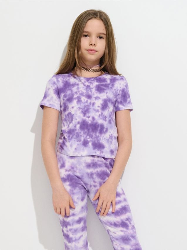 Sinsay - Tricou din bumbac cu model tie-dye - lavand