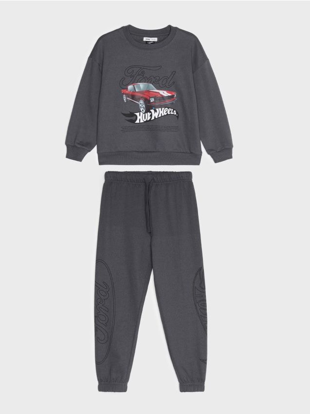 Sinsay - Compleu sport loose Hot Wheels Ford: bluză și pantaloni jogger - gri-închis