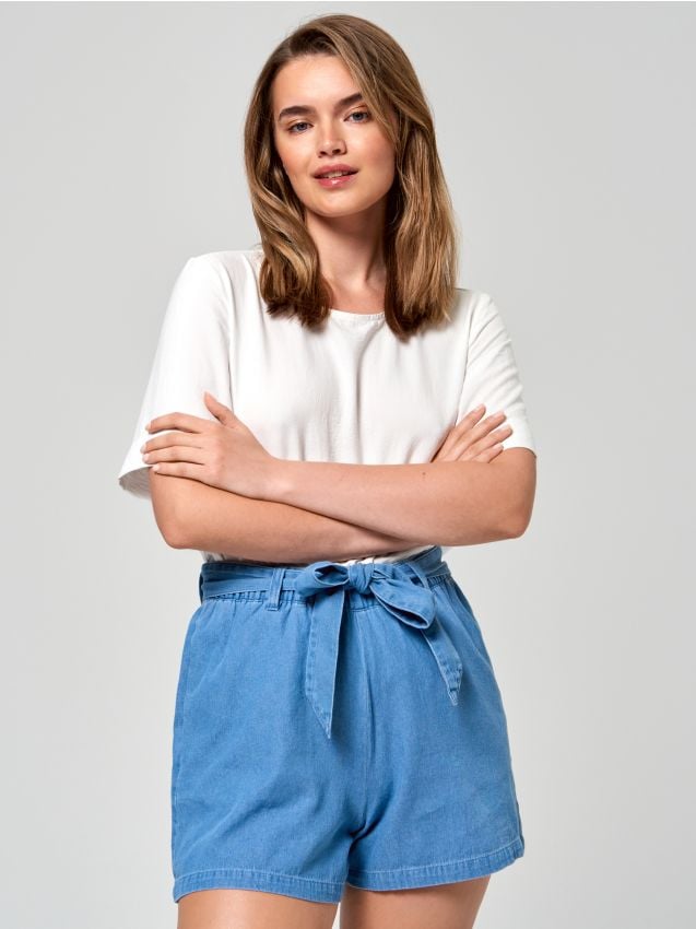 Sinsay - Kraťasy so zaväzovacím opaskom - modrá