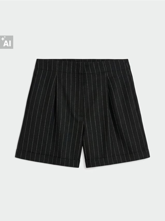 Sinsay - Pantaloni scurți ribați - negru