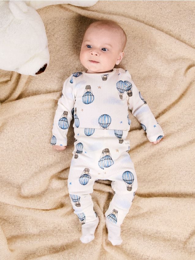 Sinsay - Bawełniany komplet: body i legginsy - kremowy