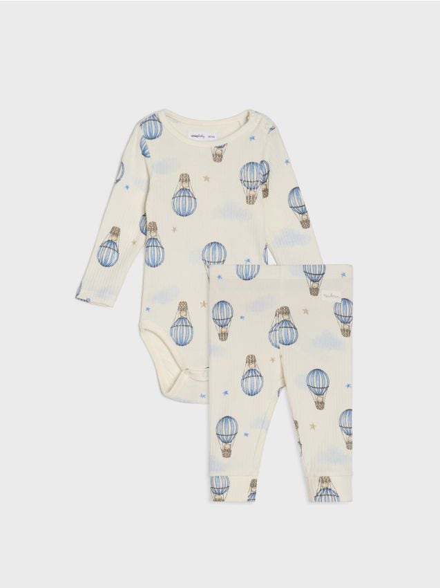 Sinsay - Bawełniany zestaw: body i legginsy - kremowy