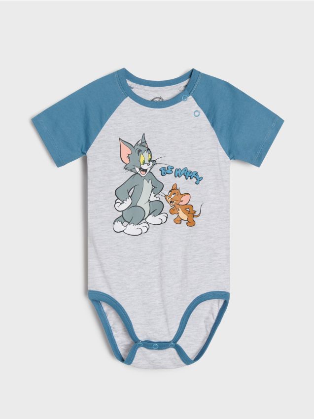 Sinsay - Body cu mâneci scurte Tom and Jerry - gri deschis