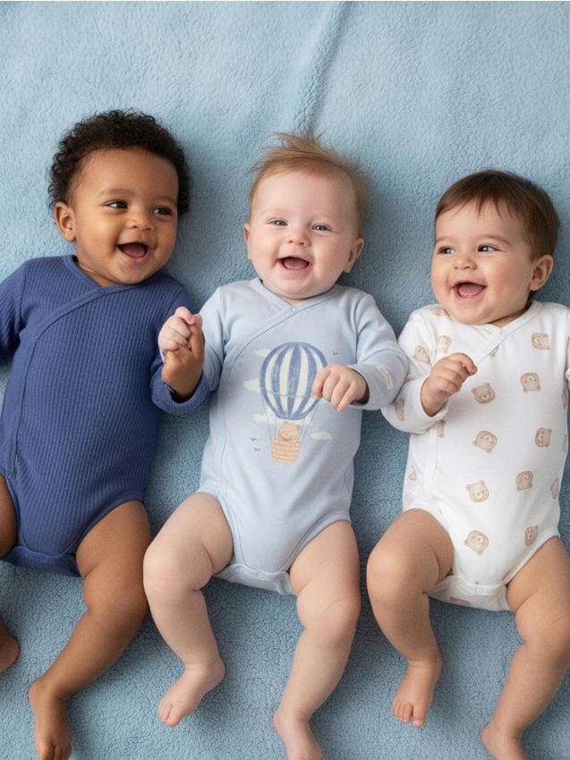 Sinsay - Súprava 3 bavlnených body s dlhými rukávmi - svetlomodrá