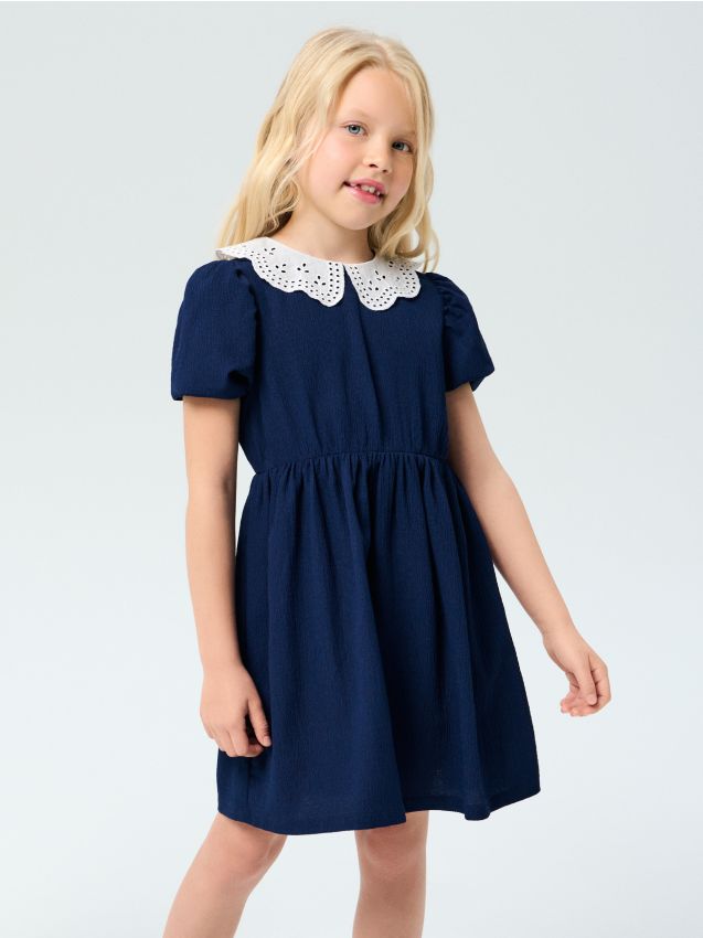 Sinsay - Rochie cu guler brodat - bleumarin
