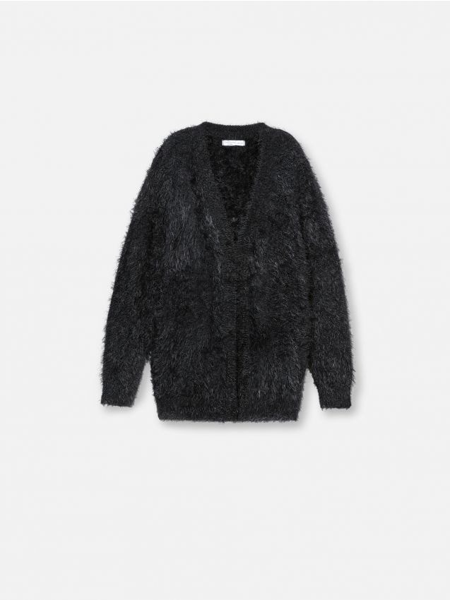 Short black 2024 fluffy cardigan