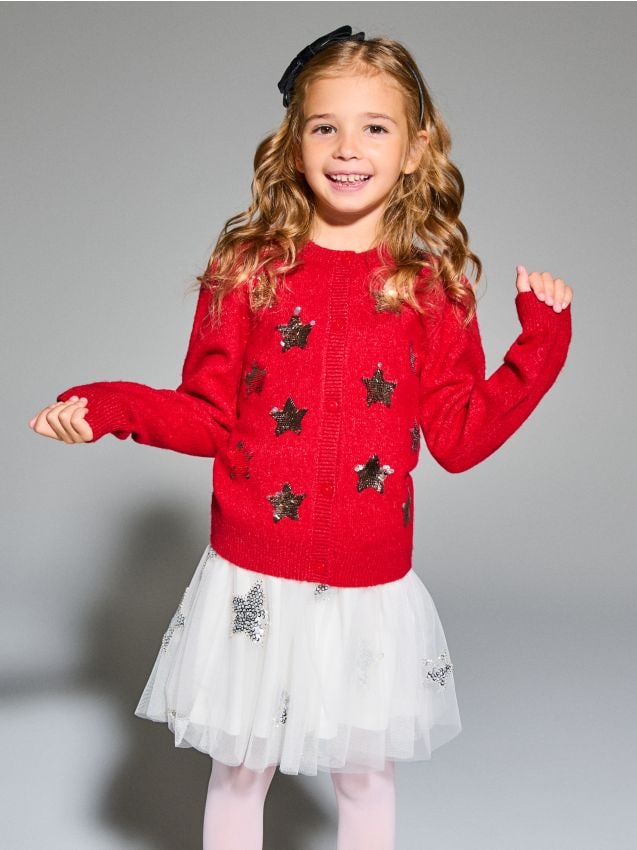 Sinsay - Zapínací sveter s flitrovými hviezdami - červená