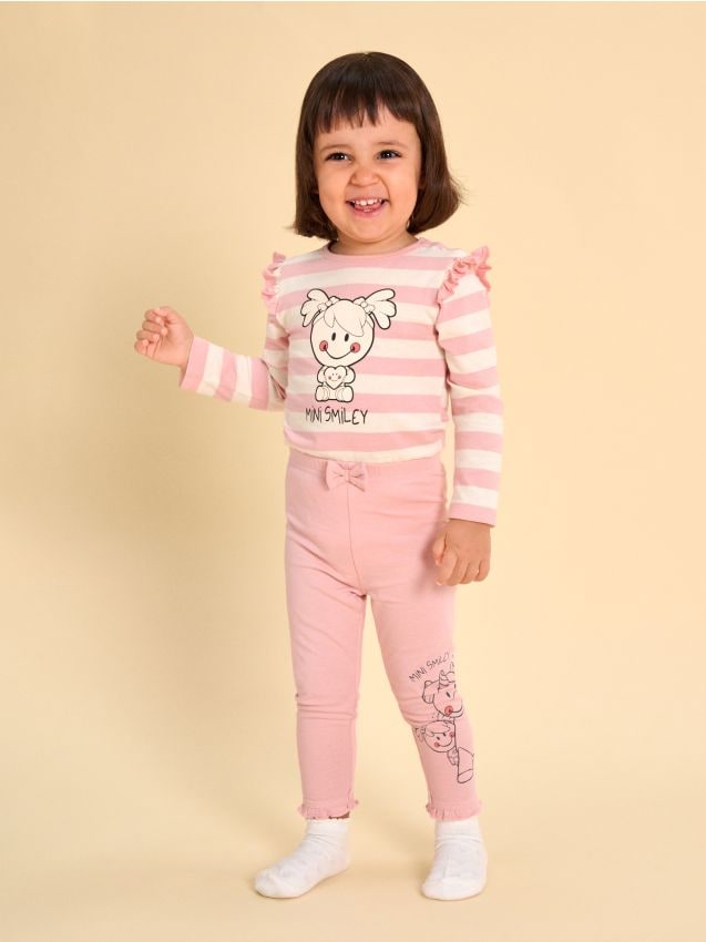 Sinsay - Pantaloni cu volan și fundiță Mini Smiley® - roz-pudră