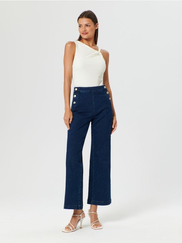 Jeansy high waist Kolor granatowy - SINSAY - WQ595-59J