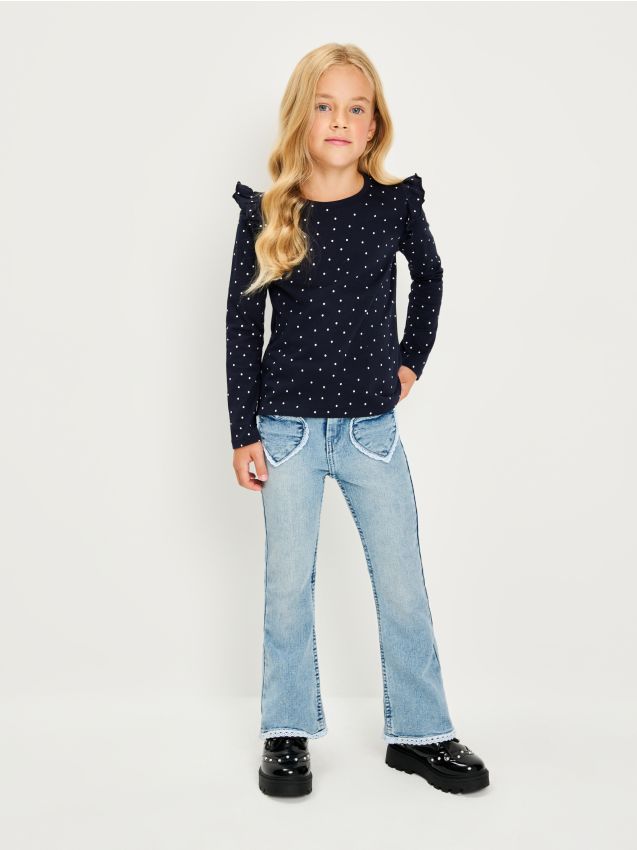 Sinsay - Tricou cu mânecă lungă - bleumarin