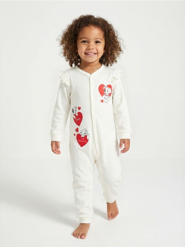 Sinsay - Salopetă din bumbac pentru bebeluși 101 Dalmatians - crem