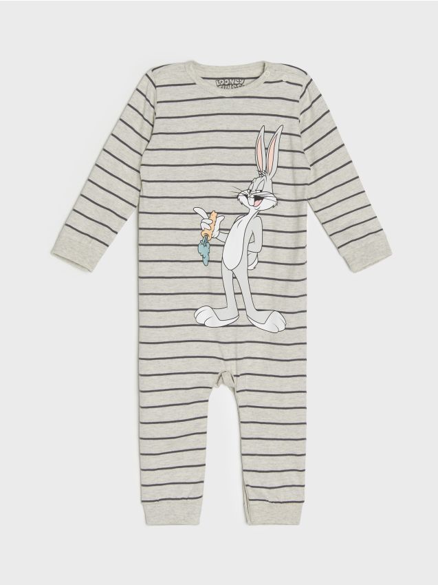 Sinsay - Bavlnený detský overal Looney Tunes - svetlošedá