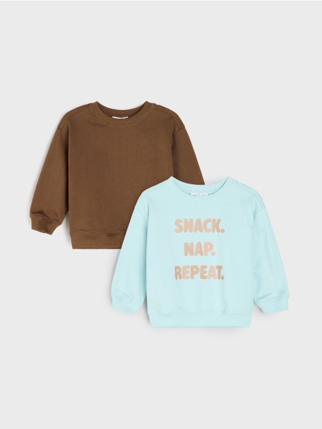 Sinsay - Hanorace crewneck din bumbac 2 pack - turcoaz-pal