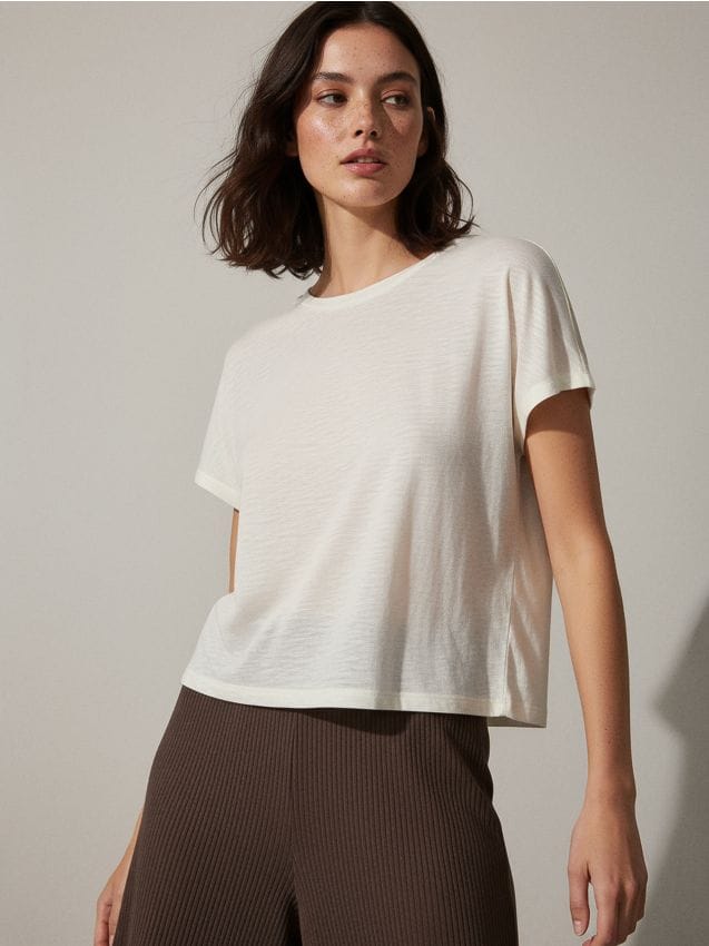 Sinsay - Basic tričko - krémová
