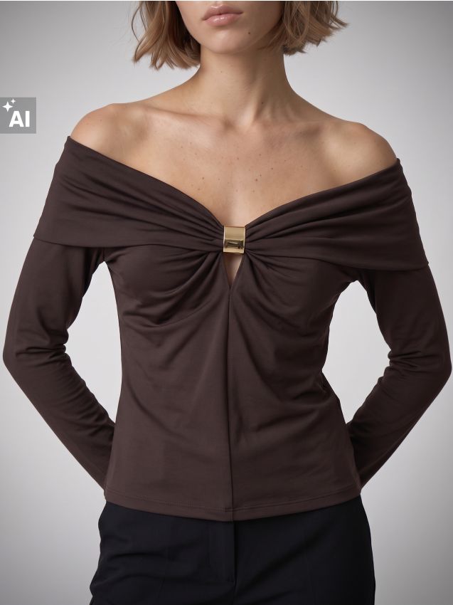 Sinsay - Bluză cu încrețituri decorative - maro-închis