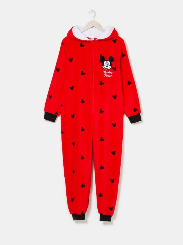 Quilted Fur Mickey Mouse Printed Jumpsuit Waterproof With Zipper For Kids -  Black Pink