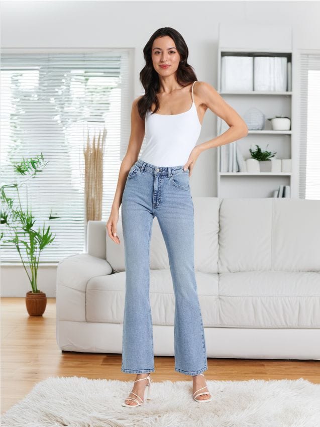 Sinsay - High waist džínsy - modrá