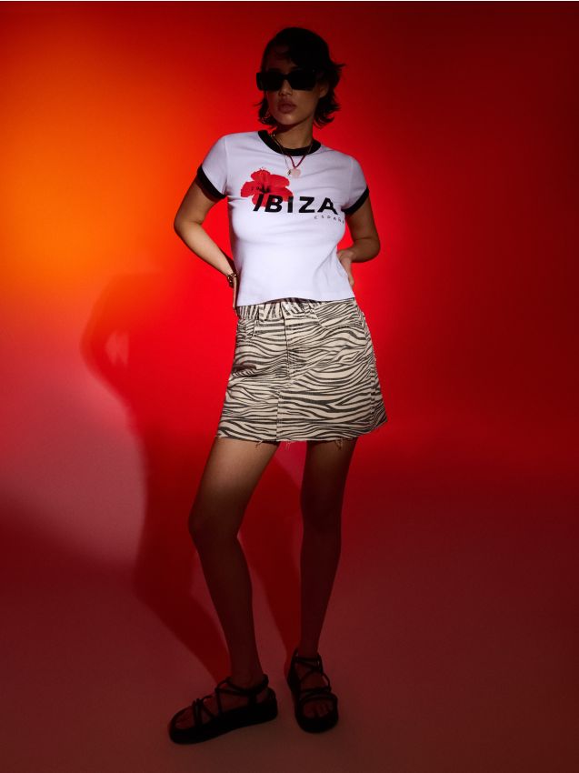 Sinsay - Fustă mini din denim cu imprimeu zebra - multicolor