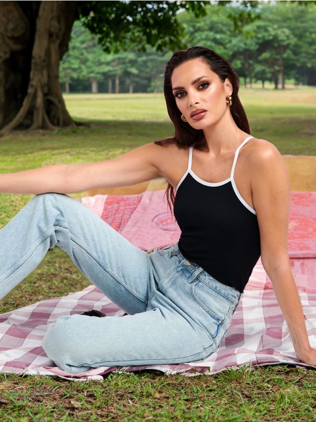 High waist straight farmerke - SINSAY