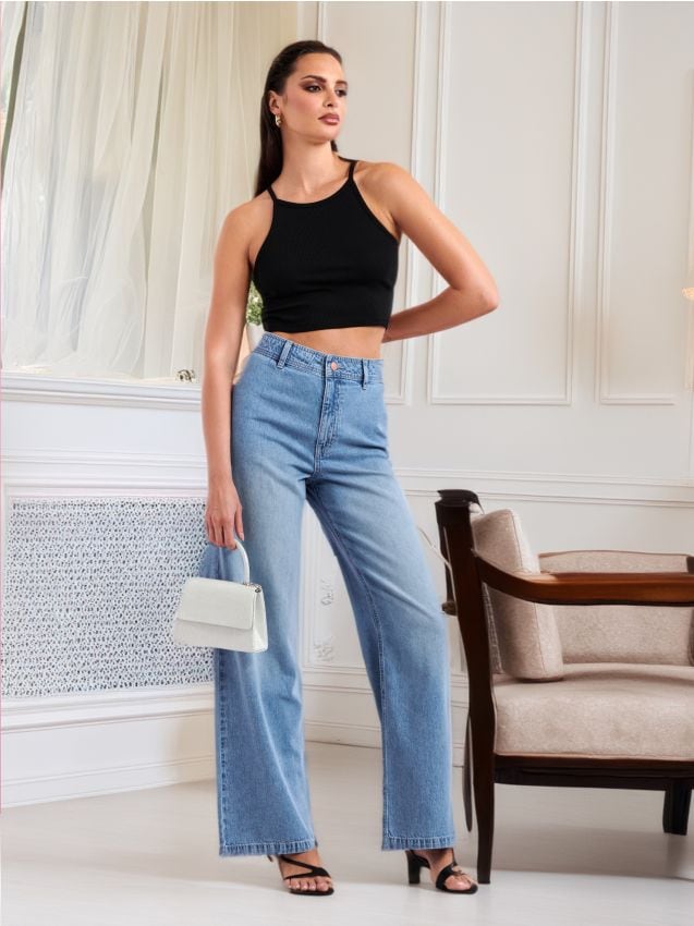 High waist wide leg farmerke - SINSAY
