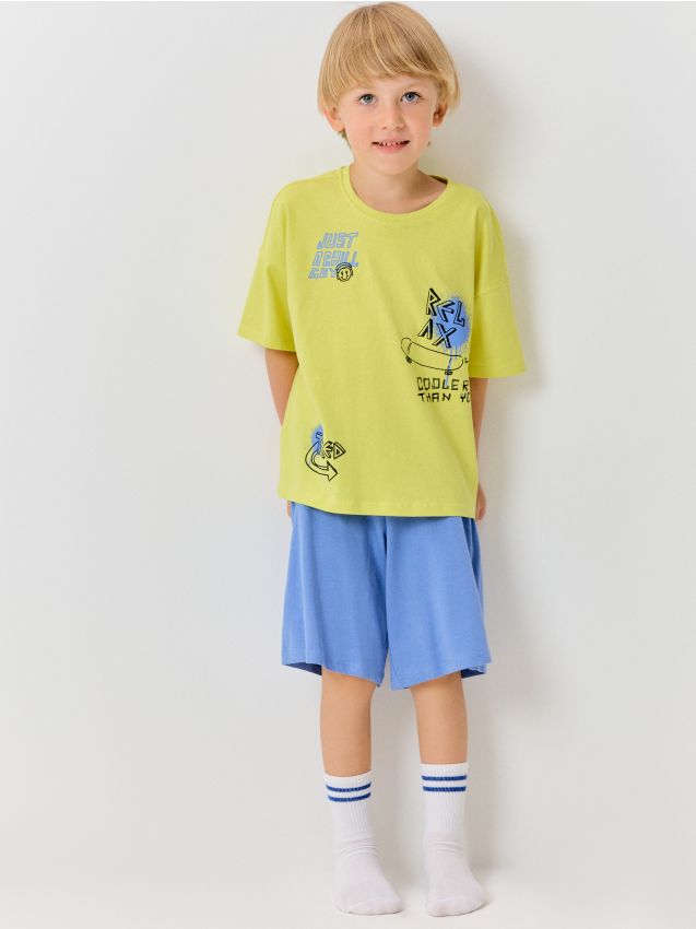 Sinsay - Pijamă din bumbac în două piese - verde-gălbui