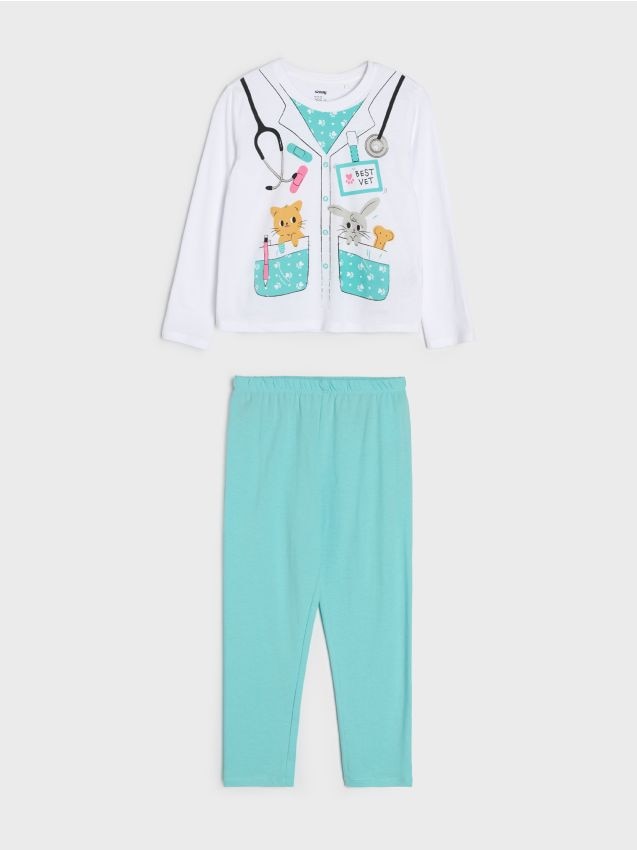 Sinsay - Bawełniana piżama z nadrukiem - biały