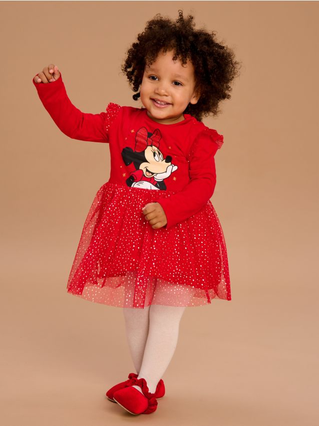 Sinsay - Rochie cu tulle și imprimeu cu sclipici Minnie Mouse - roșu
